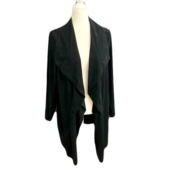 Black Faux Suede Open Draped Cardigan Jacket 1X - Picture 1 of 7